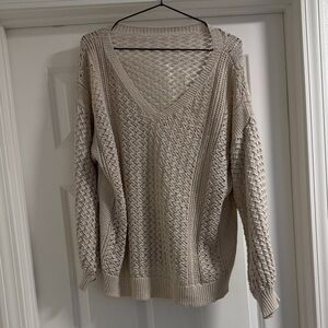 Cozy Beige Knit V neck Sweater